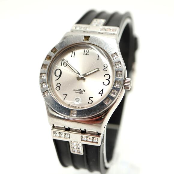 Swatch Accessories - Swatch Irony Fancy Me Watch Women 32mm Gem Silver Tone Date 2006 w New Battery